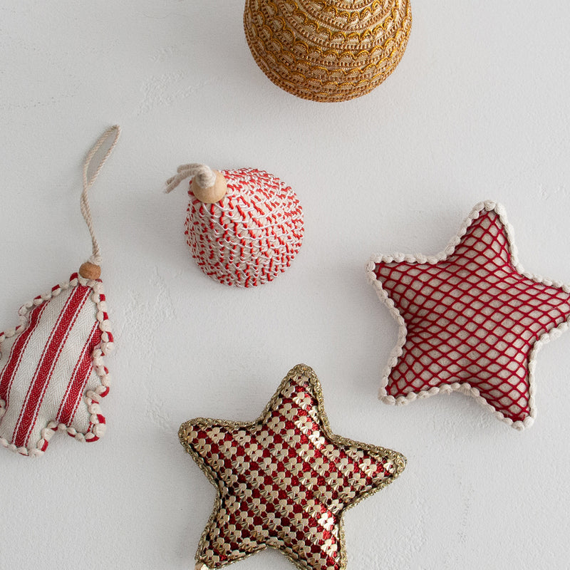 Hanging Fabric Star - Natural/Red