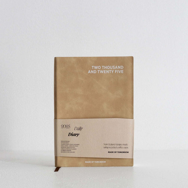 2025 Faux Leather Daily A5 Diary - Oat/White