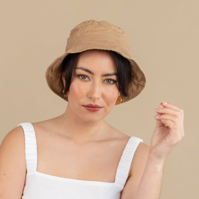 Contrast Stitch Bucket Hat - Beige