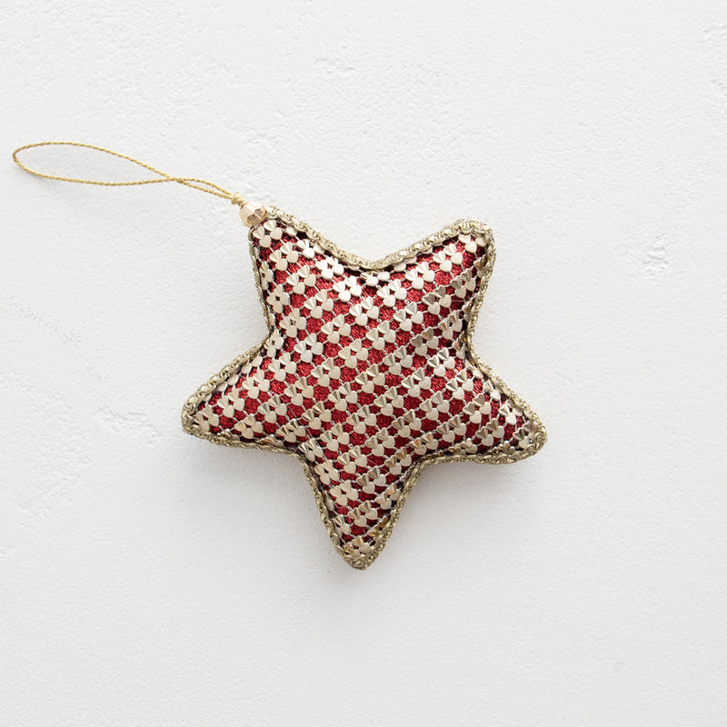 Hanging Fabric Star - Red/Gold