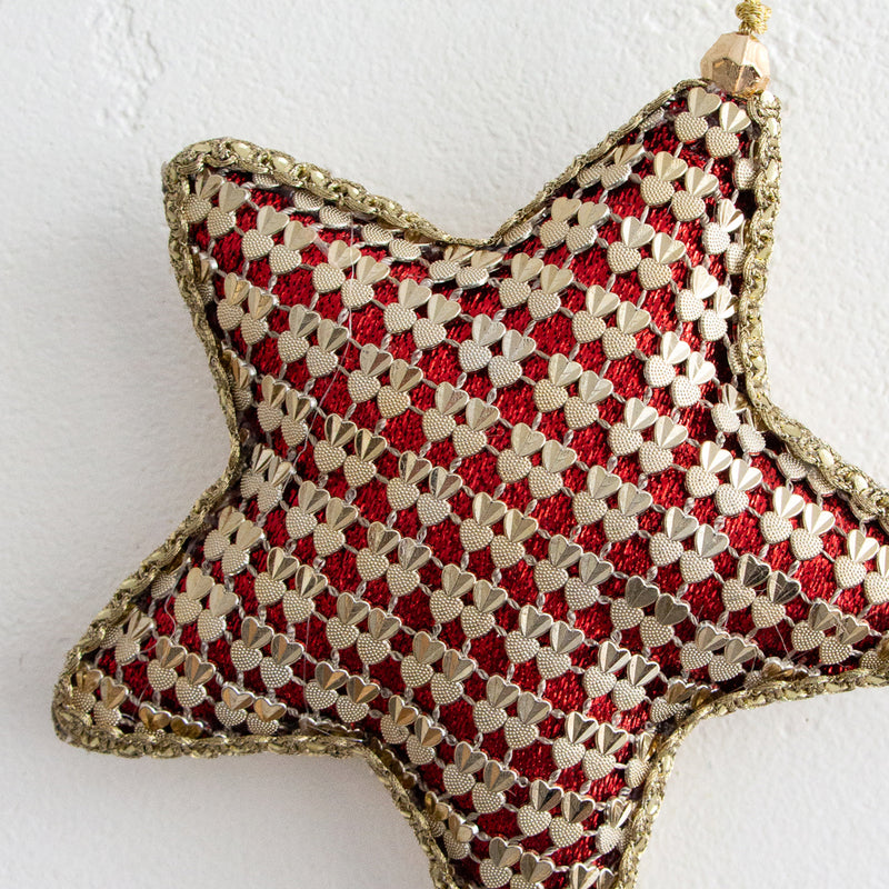 Hanging Fabric Star - Red/Gold