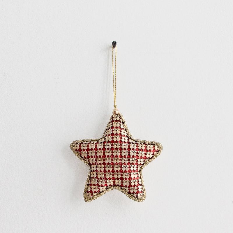 Hanging Fabric Star - Red/Gold