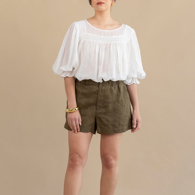 Jen Linen Short - Khaki Embroidery