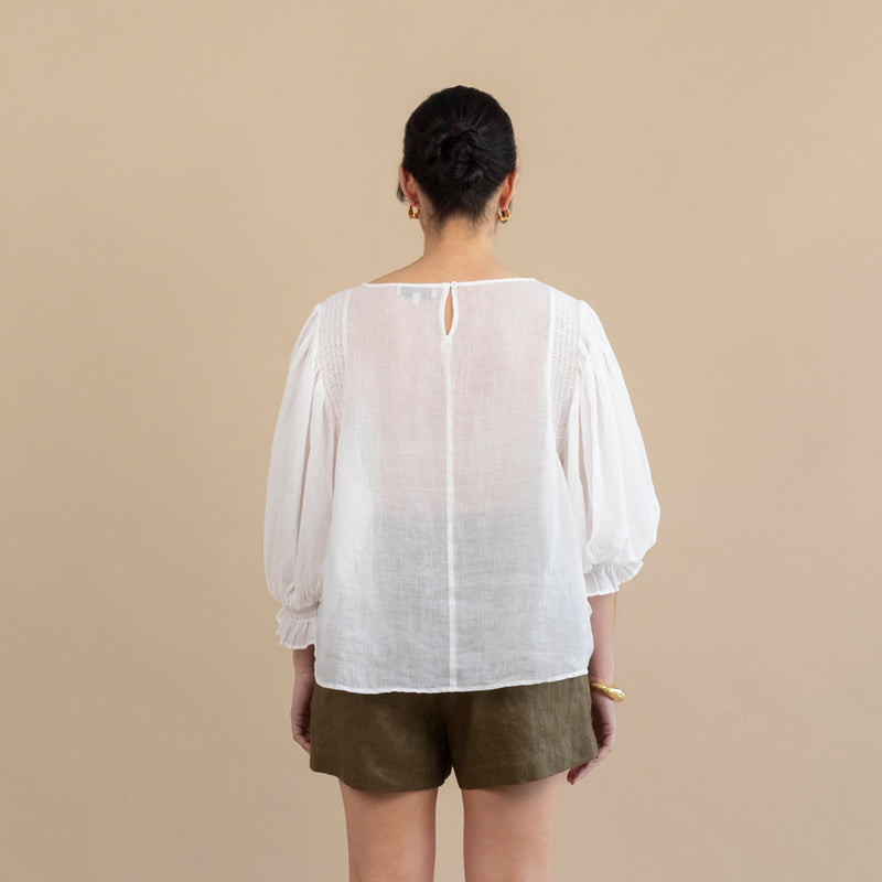 Ivy Shirred Blouse - White