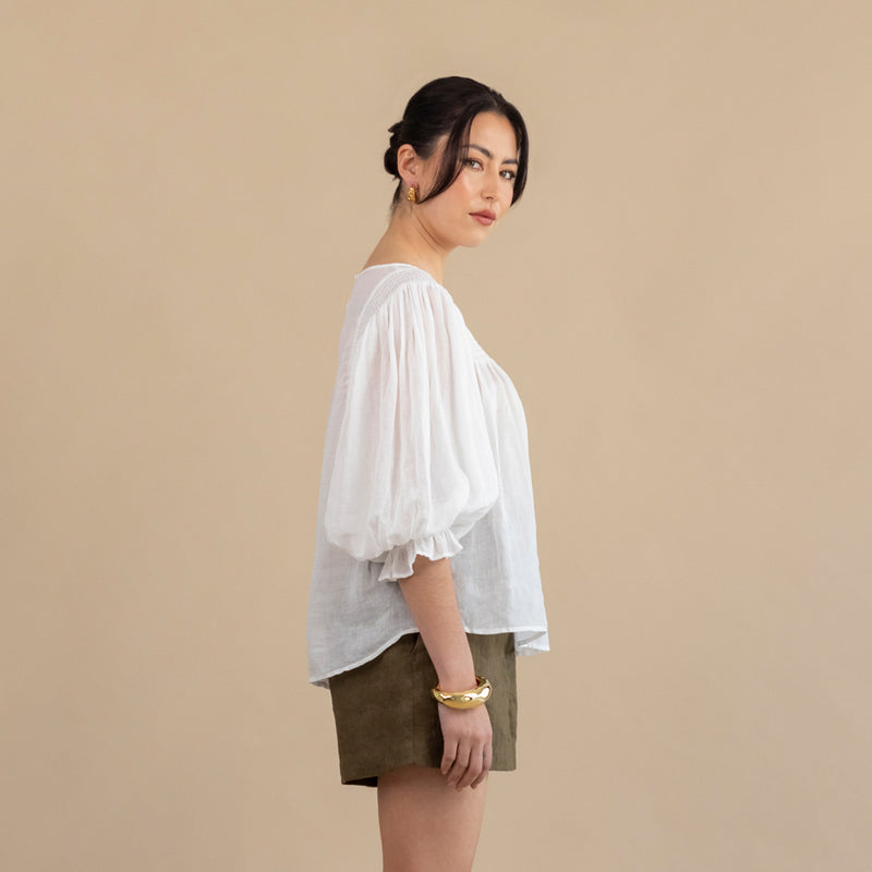 Ivy Shirred Blouse - White