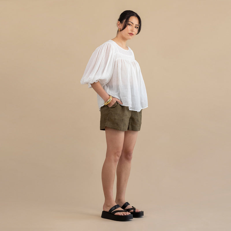 Ivy Shirred Blouse - White