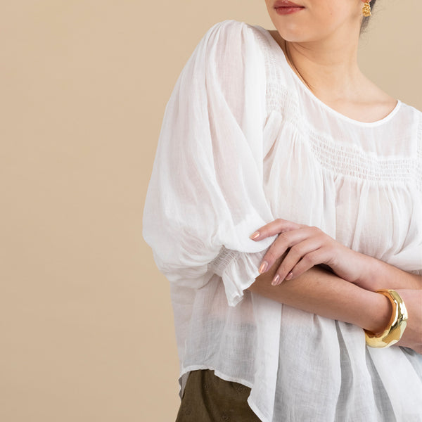 Ivy Shirred Blouse - White