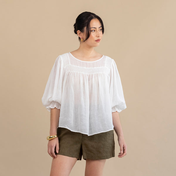 Ivy Shirred Blouse - White