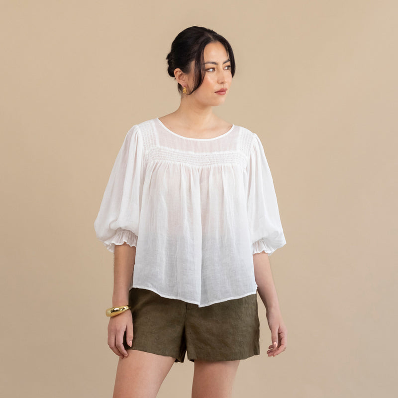 Ivy Shirred Blouse - White