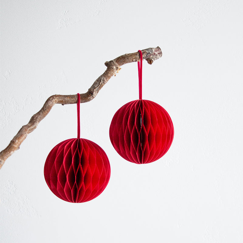 Round Honeycomb Decoration - Red Set of 4