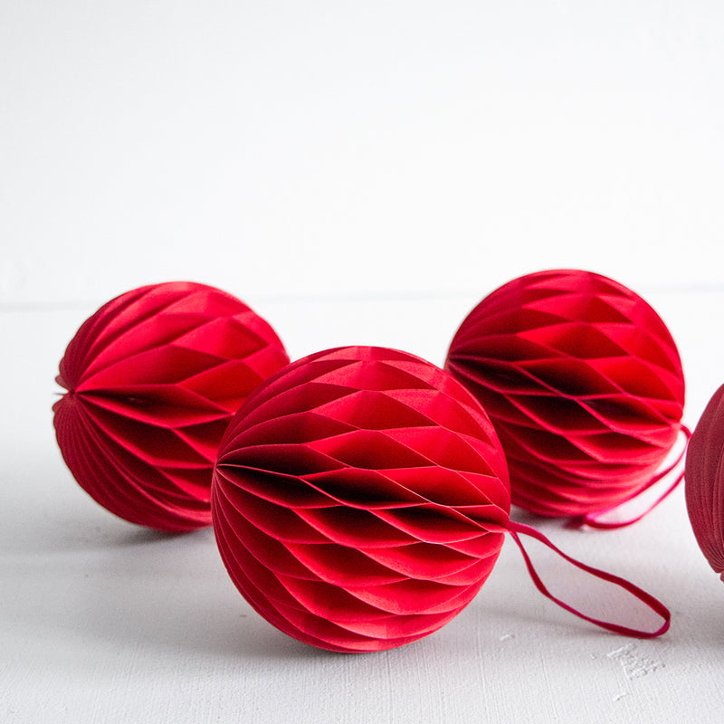 Round Honeycomb Decoration - Red Set of 4