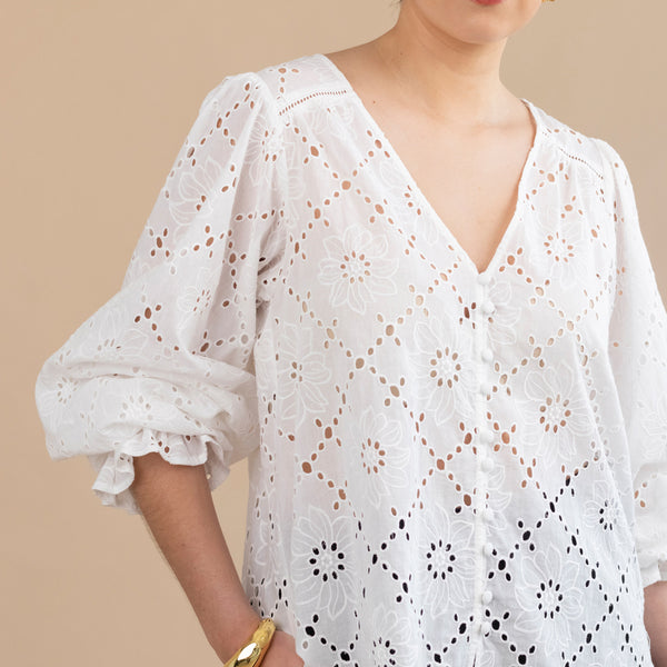 Maia Broderie Blouse - White