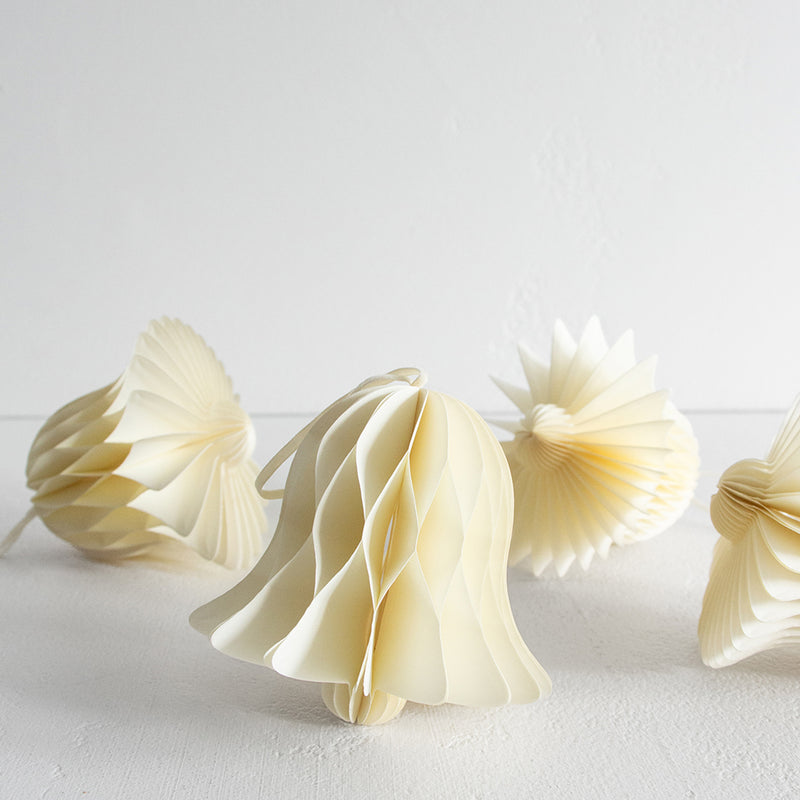 Bell Honeycomb Decoration - Off White Set of 4