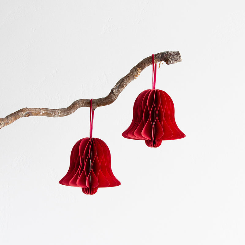 Bell Honeycomb Decoration - Red Set of 4