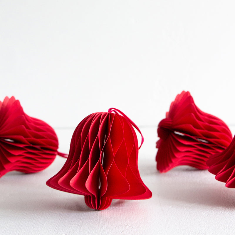 Bell Honeycomb Decoration - Red Set of 4