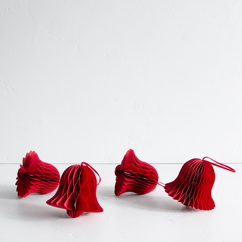 Bell Honeycomb Decoration - Red Set of 4