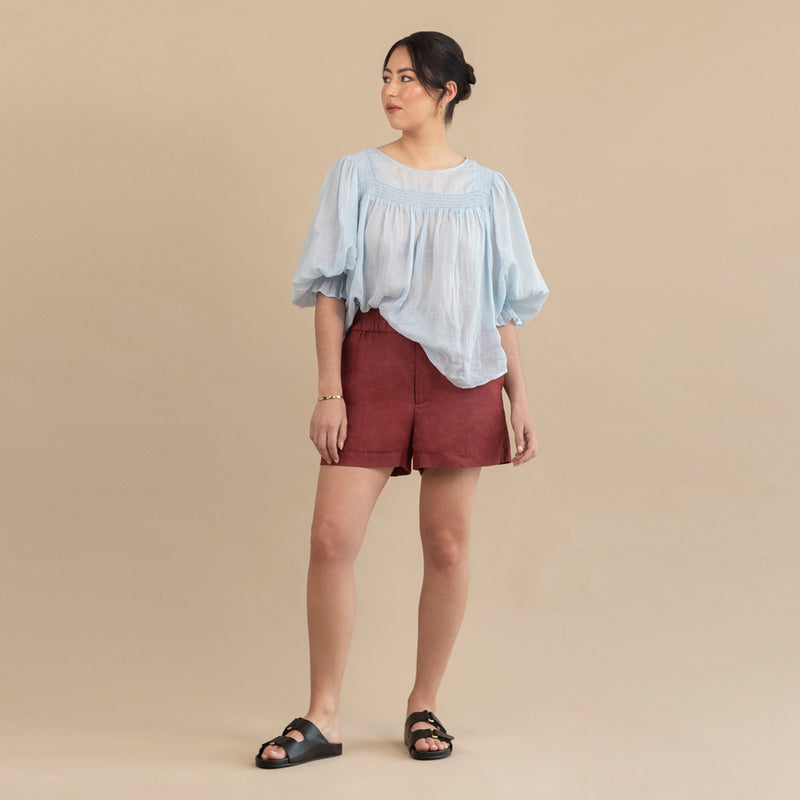 Ivy Shirred Blouse - Dusty Blue