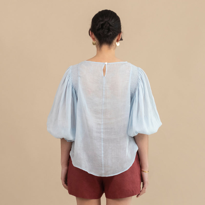 Ivy Shirred Blouse - Dusty Blue