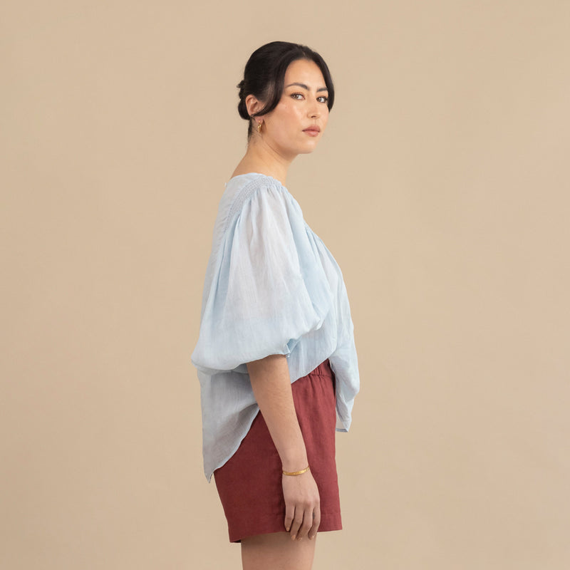 Ivy Shirred Blouse - Dusty Blue