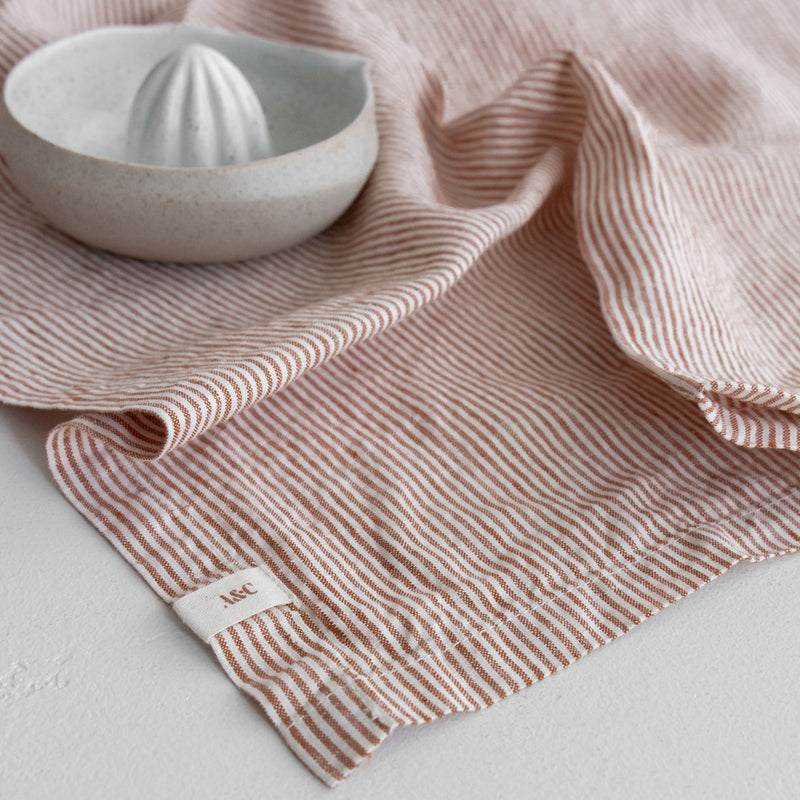 Linen Tea Towel - Mini Terracotta Stripe