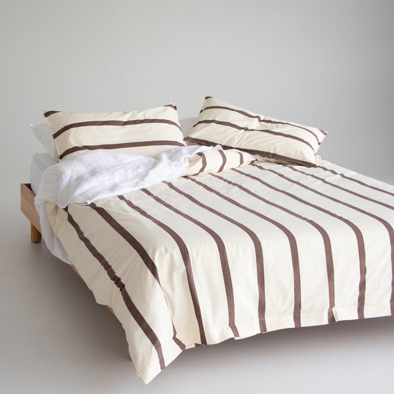 Stonewash Cotton Duvet - Cocoa Stripe