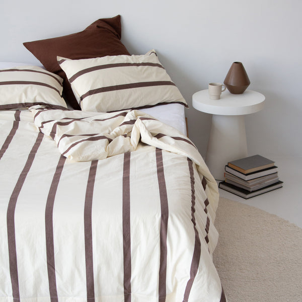 Stonewash Cotton Duvet - Cocoa Stripe