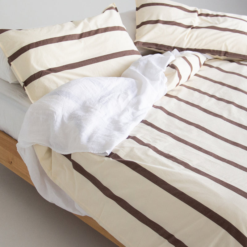 Stonewash Cotton Duvet - Cocoa Stripe