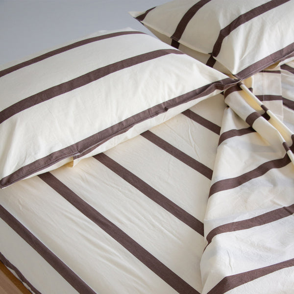 Stonewash Cotton Fitted Sheet - Cocoa Stripe