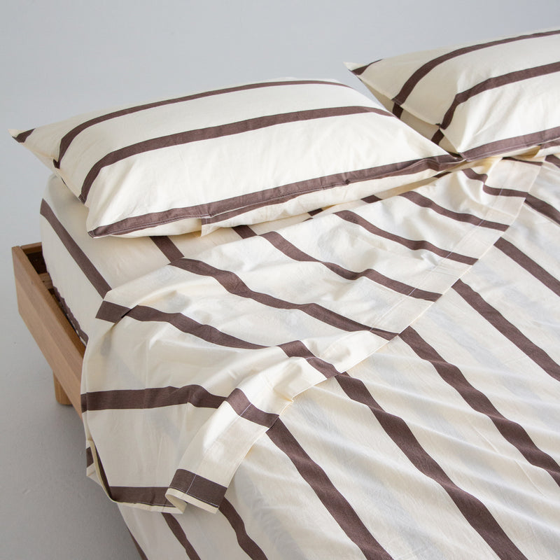 Stonewash Cotton Flat Sheet - Cocoa Stripe