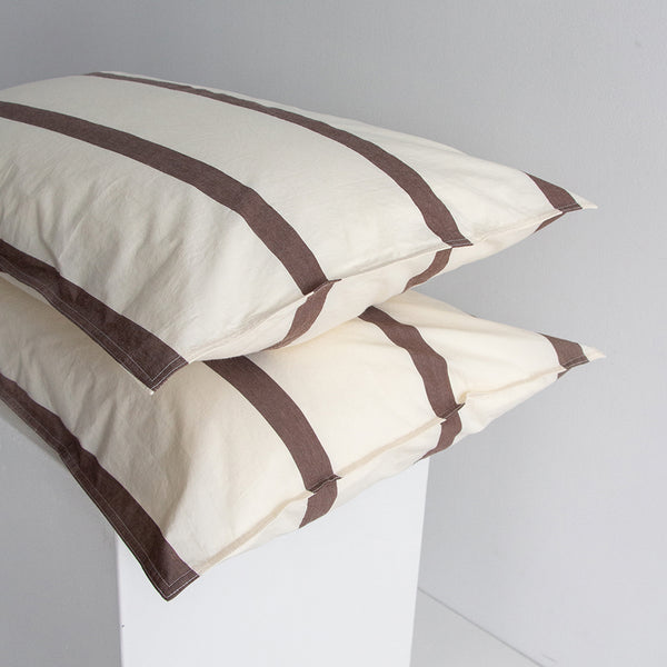 Stonewash Cotton Pillowcases - Cocoa Stripe