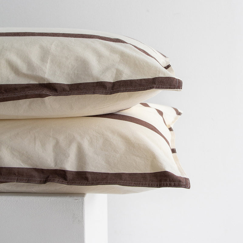 Stonewash Cotton Pillowcases - Cocoa Stripe