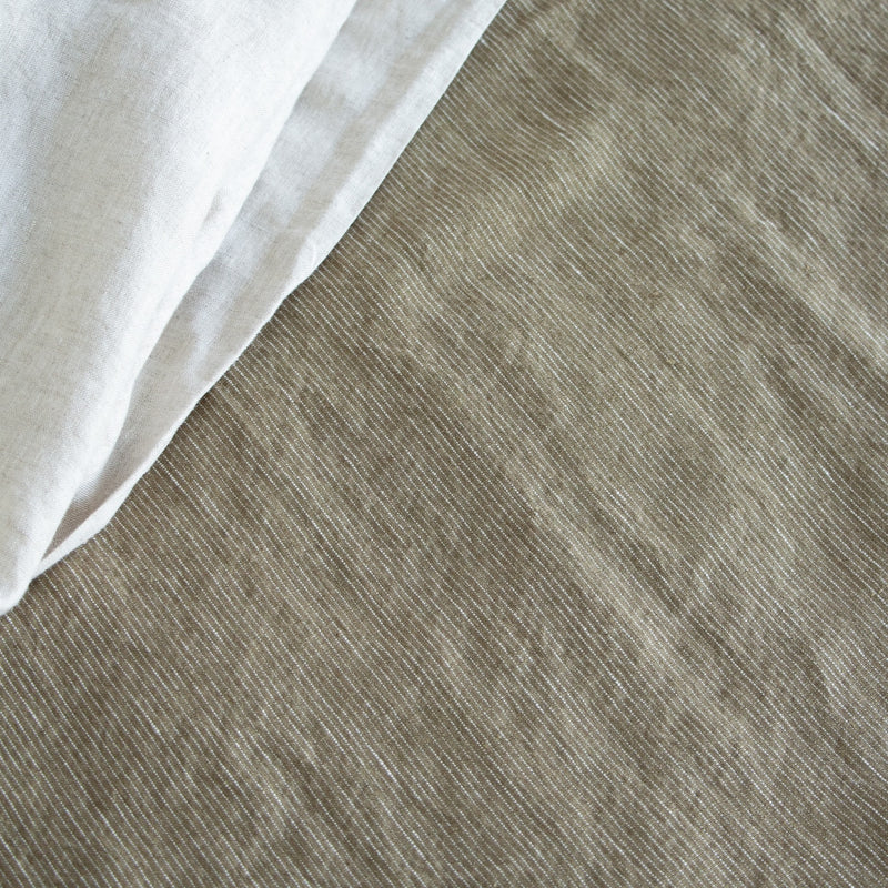 European Linen Fitted Sheet - Olive Pinstripe