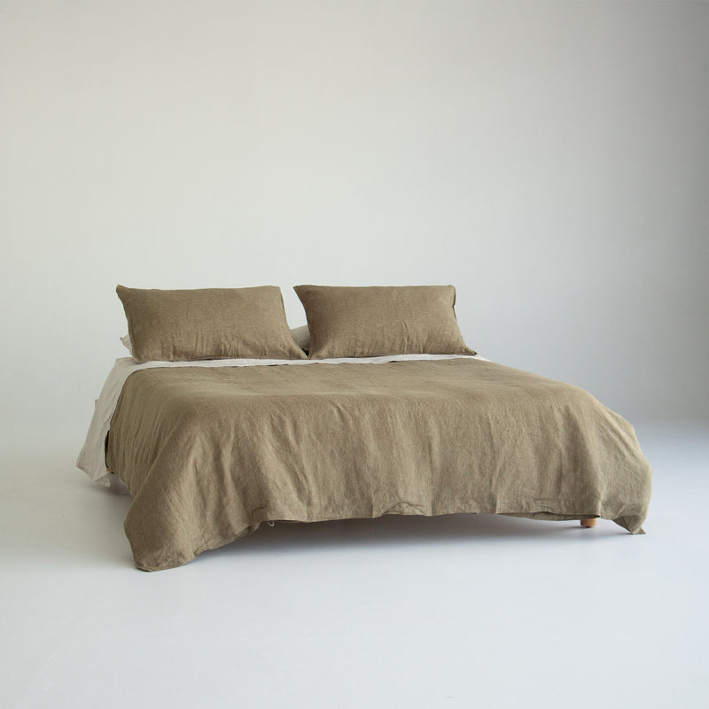 European Linen Duvet - Olive Pinstripe