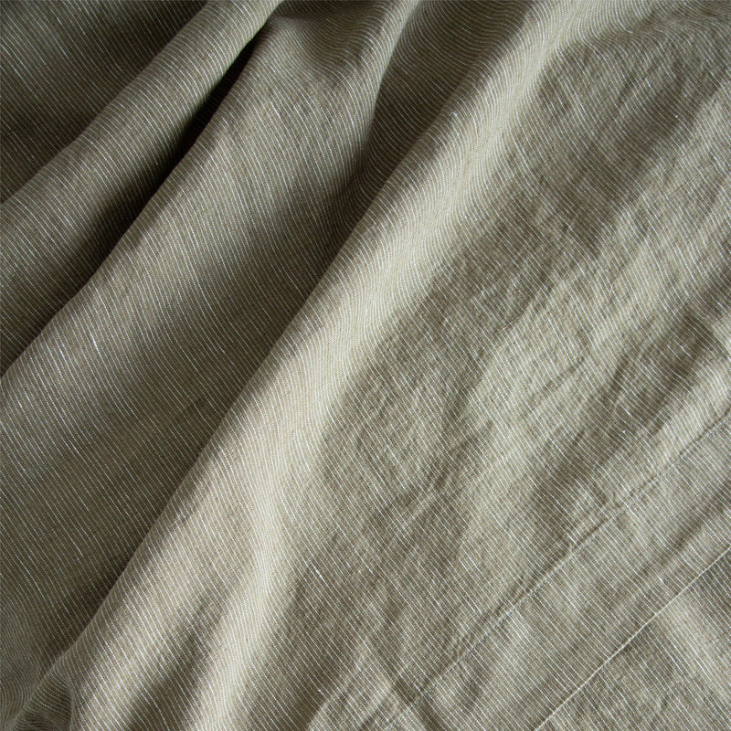 European Linen Fitted Sheet - Olive Pinstripe