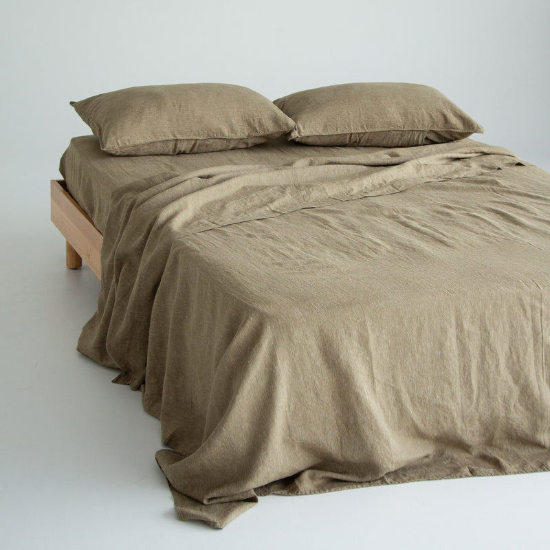 European Linen Flat Sheet - Olive Pinstripe