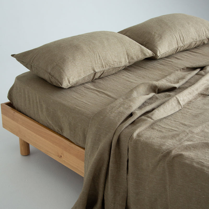 European Linen Flat Sheet - Olive Pinstripe