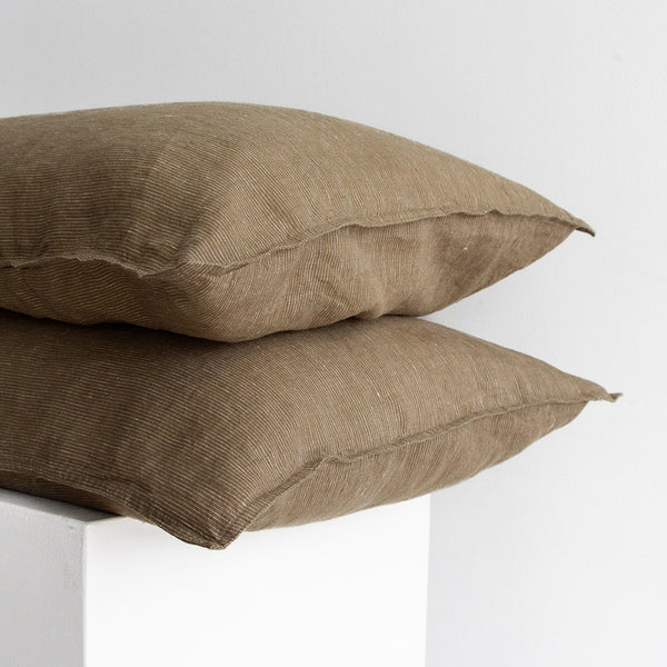 Linen Pillowcases - Olive Pinstripe