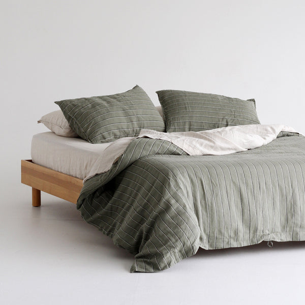 European Linen Duvet Cover - Rosemary Dual Stripe