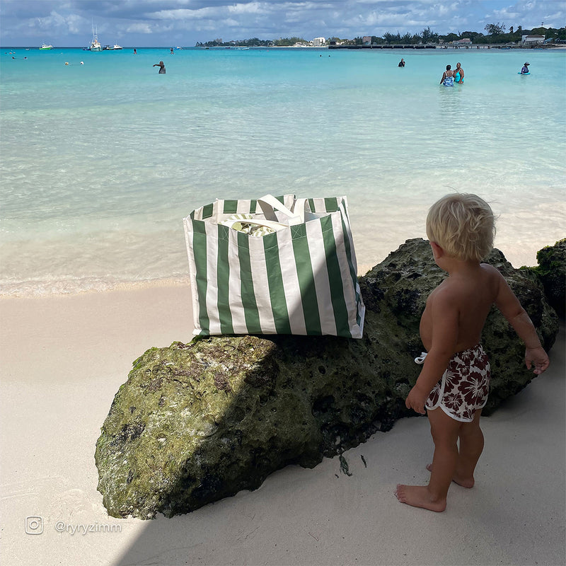 Carryall Beach Bag - Olive Stripe