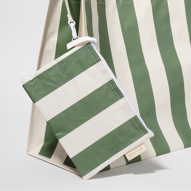 Carryall Beach Bag - Olive Stripe