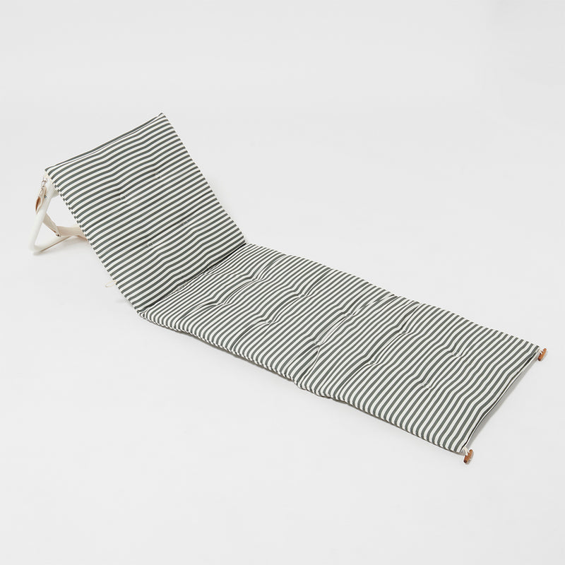 Reclining Beach Lounger - Olive Stripe