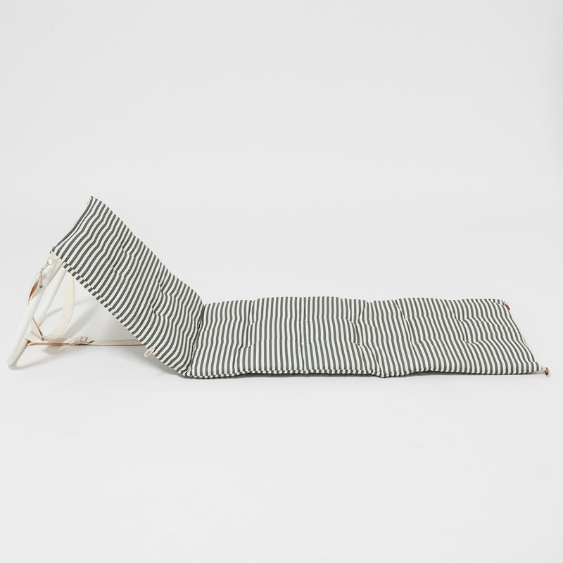 Reclining Beach Lounger - Olive Stripe