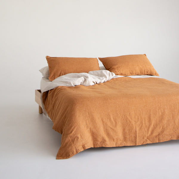 European Linen Duvet - Toffee Pinstripe