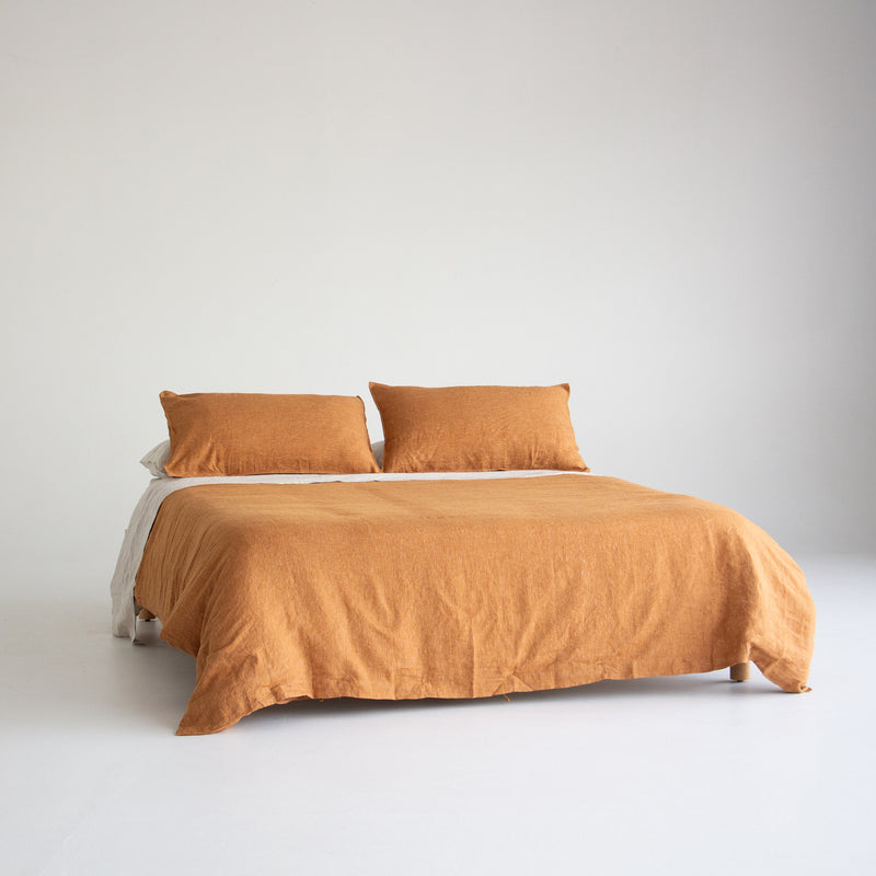 European Linen Duvet - Toffee Pinstripe