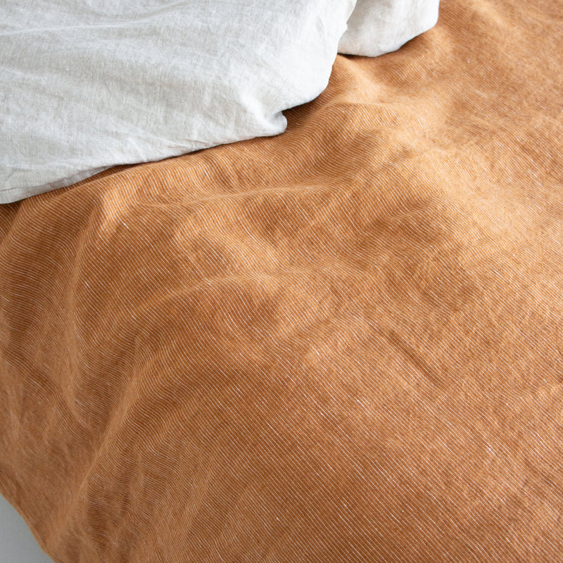 European Linen Duvet - Toffee Pinstripe