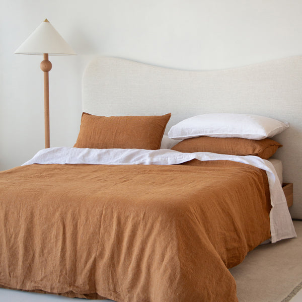 European Linen Duvet - Toffee Pinstripe