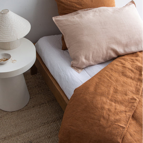 Linen Duvet Set - Toffee Pinstripe, King Single