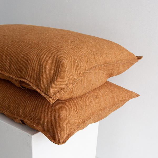 European Linen Pillowcases - Toffee Pinstripe