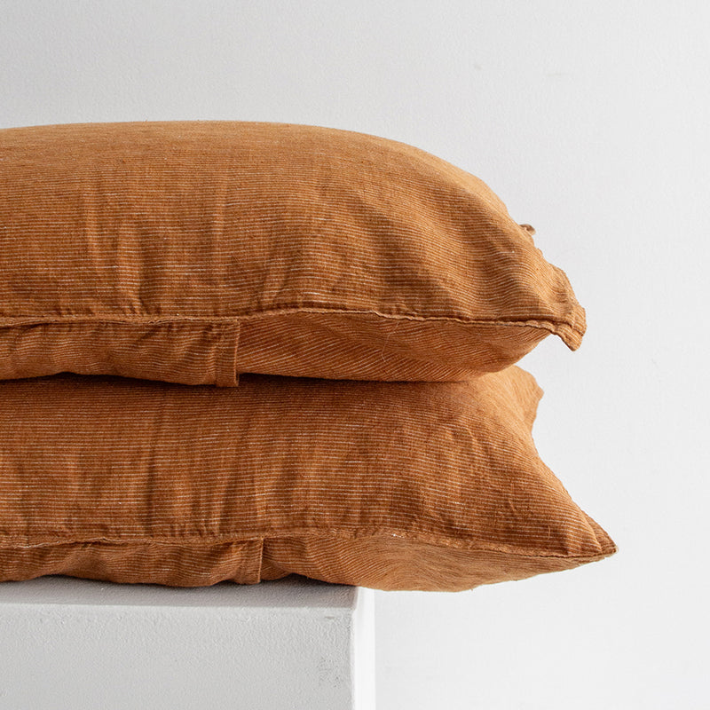 Linen Pillowcases - Toffee Pinstripe